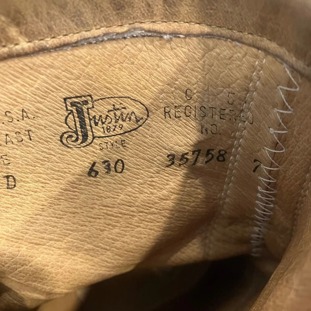 Vintage Justin 630 Mens 9 D Brown Leather Kiltie Lace Up Work Boot Round Toe USA